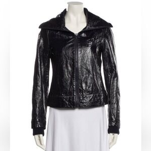 Alice + Olivia Navy Blue Vegan Leather Moto Jacket size Small